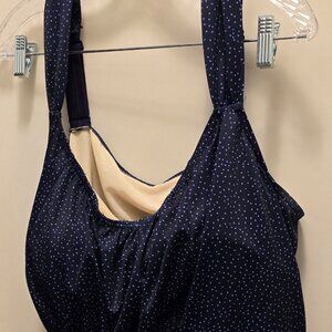 Swimsuts For All Tankini Plus Size 26/28 Blue Floral Polka Dot